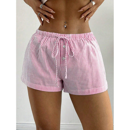 Short d'été décontracté à rayures et cordon de serrage pour femme - Bermuda ample en polyester