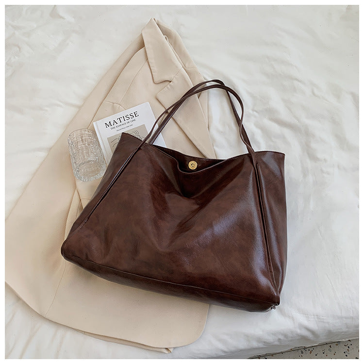 Bolso tote informal sencillo de piel de color liso para mujer
