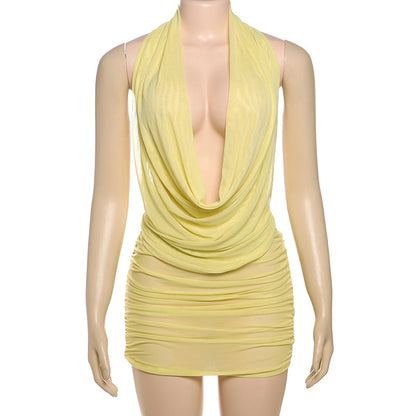 Top sexy de cuello halter de color sólido para mujer y falda plisada