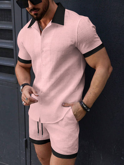 Conjunto informal de camiseta y pantalones cortos de manga corta para hombre, mezcla de algodón