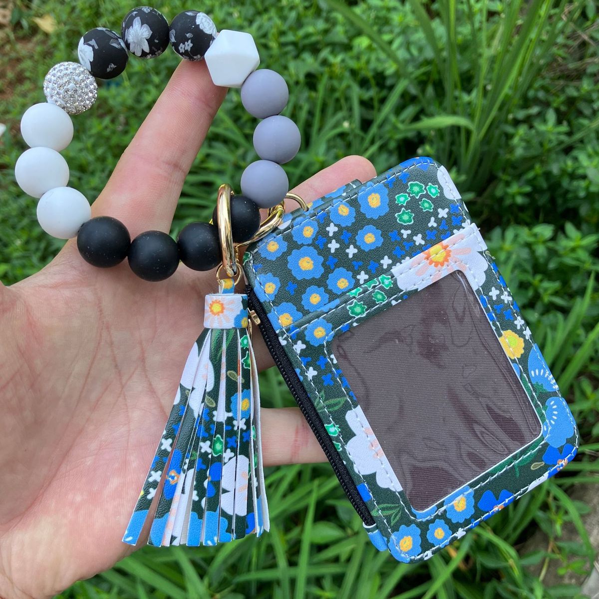 Fashion Printed Leather Silicone Bead Bracelet Wallet