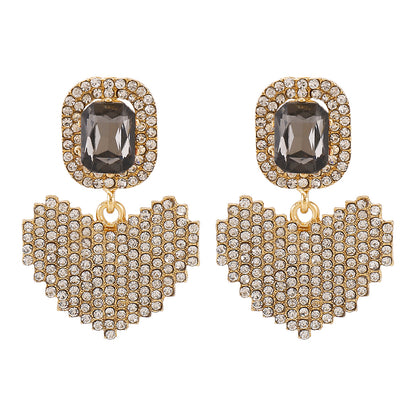 Exaggerated Love Rhinestone Pendant Earrings