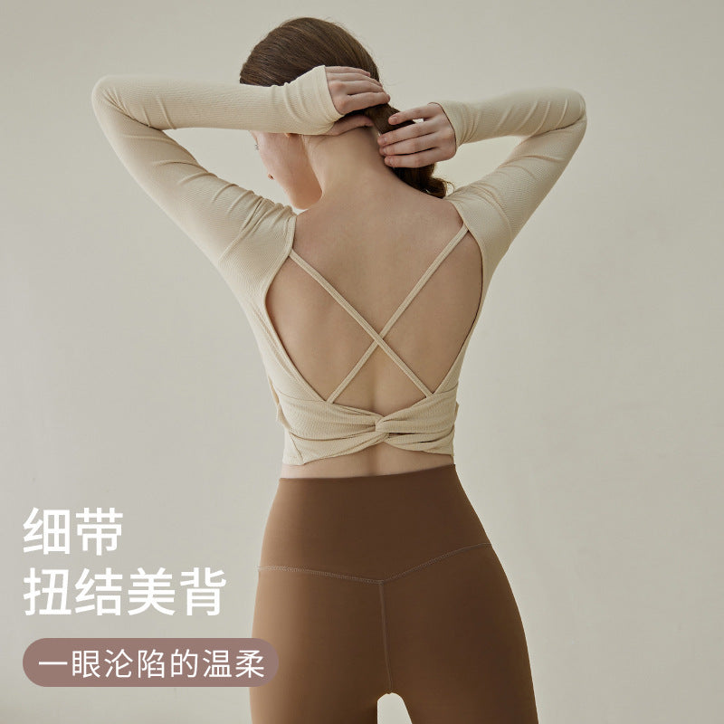 Women Fashion Casual Solid Color Long-Sleeve Yoga T-Shirt