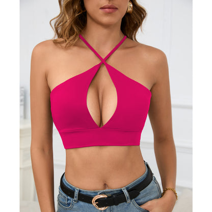 Women Sexy Hollow Solid Color Cropped Camisole Made of Milk Fiber