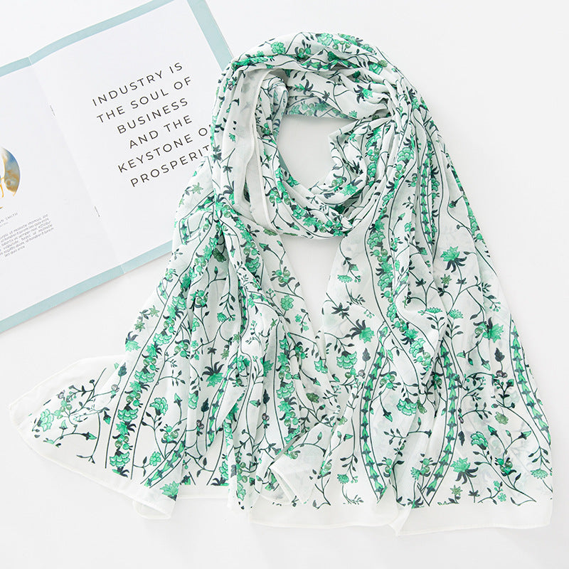 Bufanda larga de gasa con estampado floral de verano y primavera para mujer