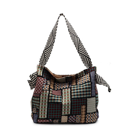 Bolso de hombro informal de gran capacidad con estampado de colores contrastantes para mujer