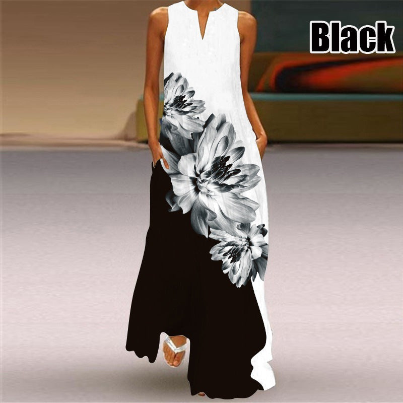 Women Plus Size Casual Fashion Boho Style Floral Heart Print Maxi Dress