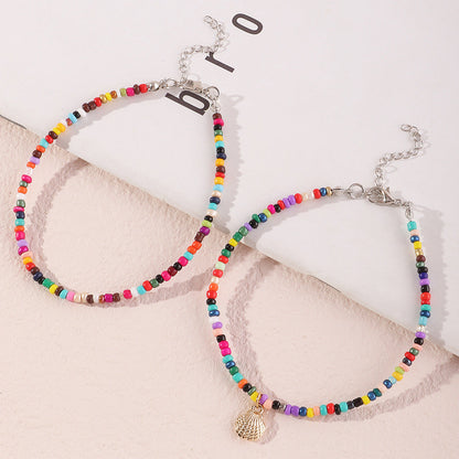 Conjunto de tobilleras con mini cuentas multicolores bohemias