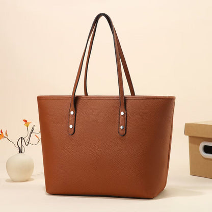 Simple Solid Color Large Capacity PU Tote Bag