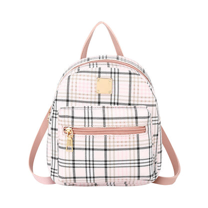 Women Casual Plaid Backpack with PU Material