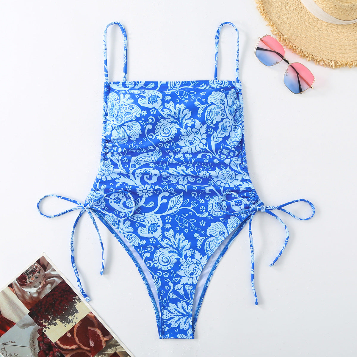 Maillot de bain à cordon de serrage imprimé floral pour femme