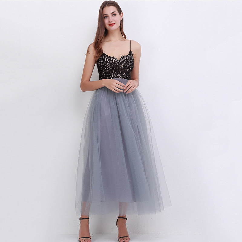 Women Fashion Solid Color Mesh Skirt