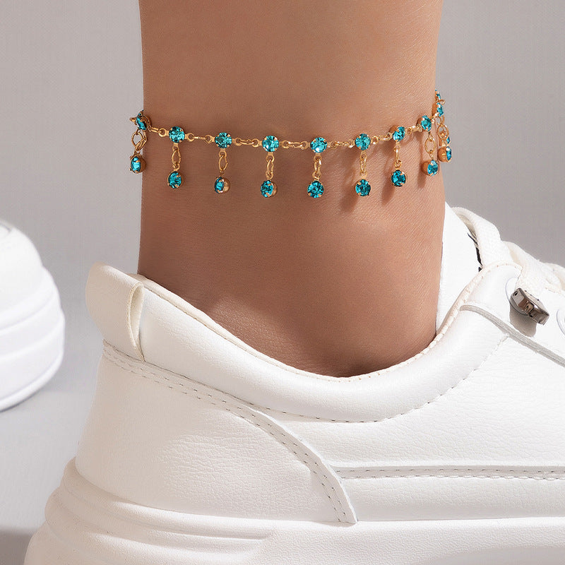 Tobillera con borlas de diamantes de imitación de aleación bohemia para mujer