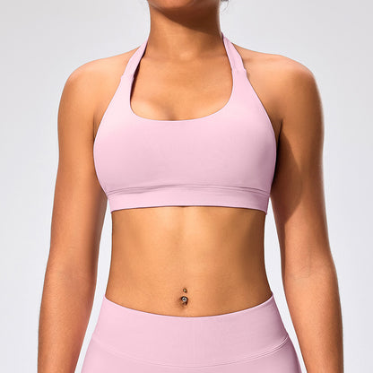 Haut de yoga sexy à col licou et couleur unie pour femme