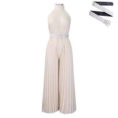 Women Fashion Solid Color Sleeveless Wide Leg Jumpsuits