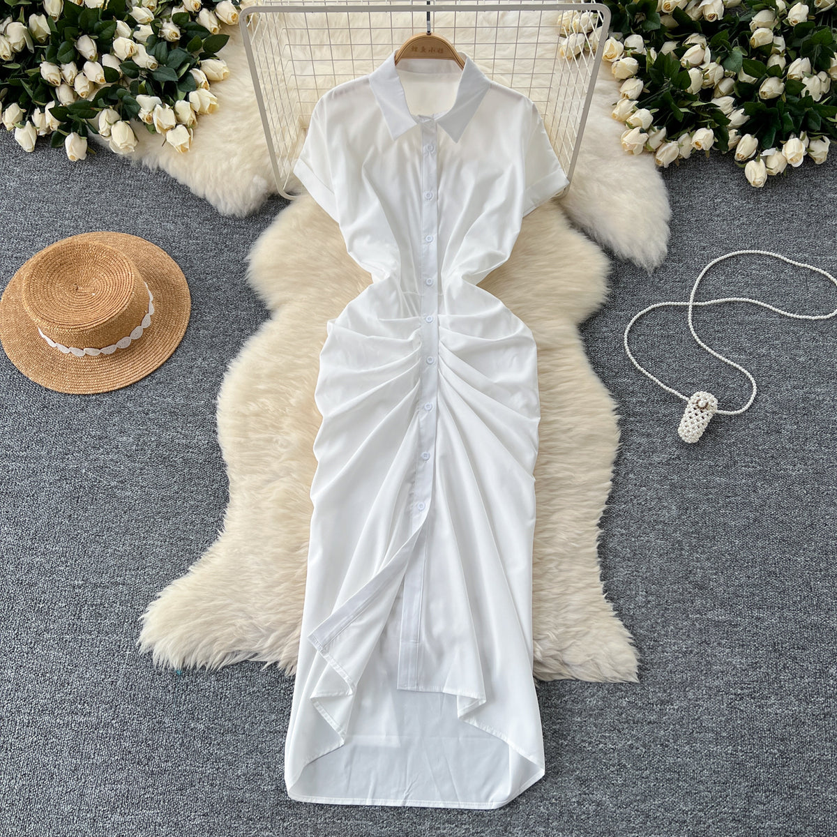 Vestido plisado informal de color liso a la moda para mujer