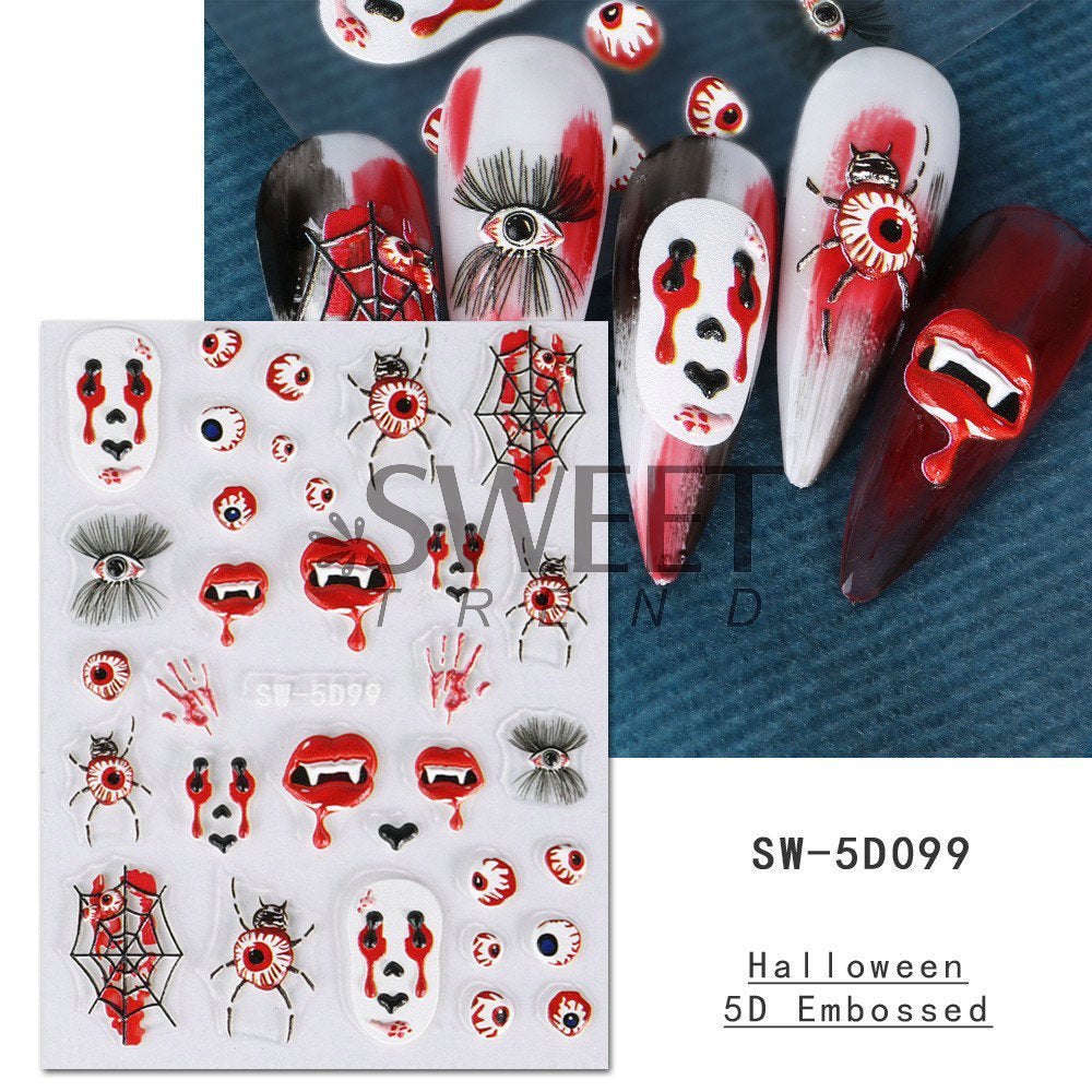 Halloween Women'S Funny 5D Relief Skull Spider Bone Pumpkin Nail Sticker