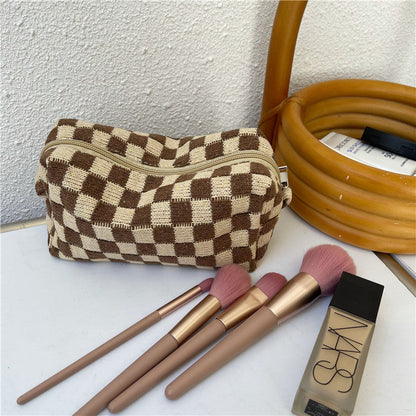 Bolsa de cosméticos de punto con cuadros coreanos en colores contrastantes