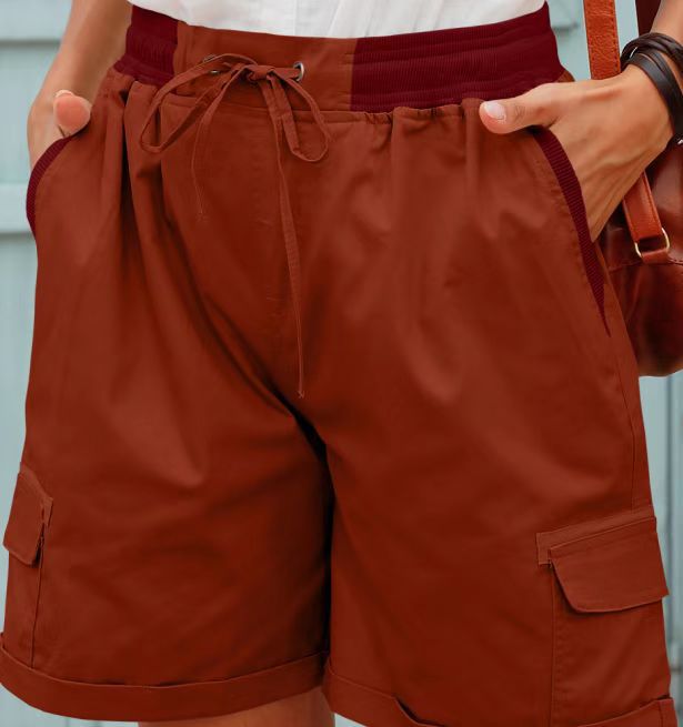 Pantalones cortos casuales de cintura alta de color sólido a la moda para mujer
