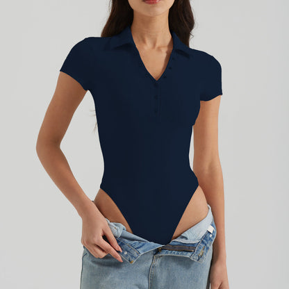 Body ajustado de yoga y fitness de secado rápido con cuello polo