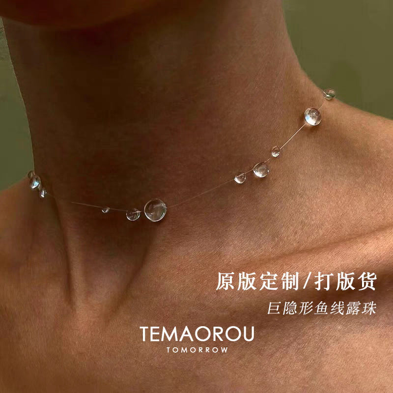Simple Waterdrop Transparent Beads Tassel Earrings Necklace Set
