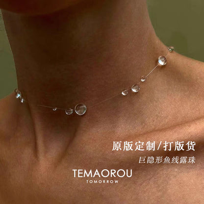 Simple Waterdrop Transparent Beads Tassel Earrings Necklace Set