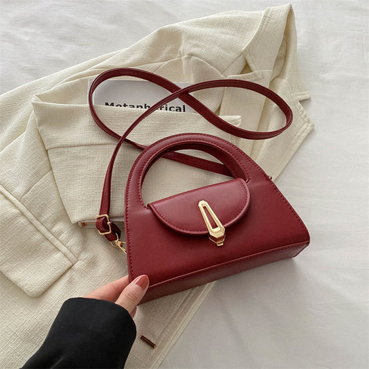 Bolso de hombro con hebilla metálica de color liso para mujer - Estilo cuadrado pequeño
