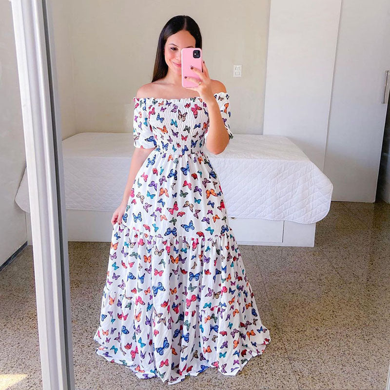 Vestido largo floral arcoíris para mujer para vacaciones de verano