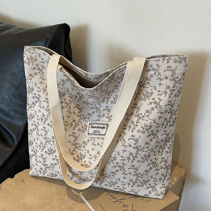 Bolso tote informal de pana con estampado floral para mujer
