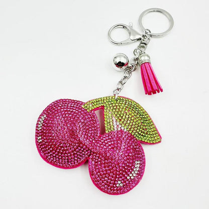 Fashion Rhinestone Cherry Fruit Keychain