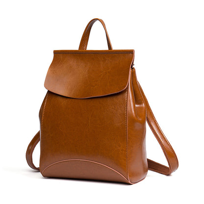Mochila de cuero simple retro de color sólido para mujer