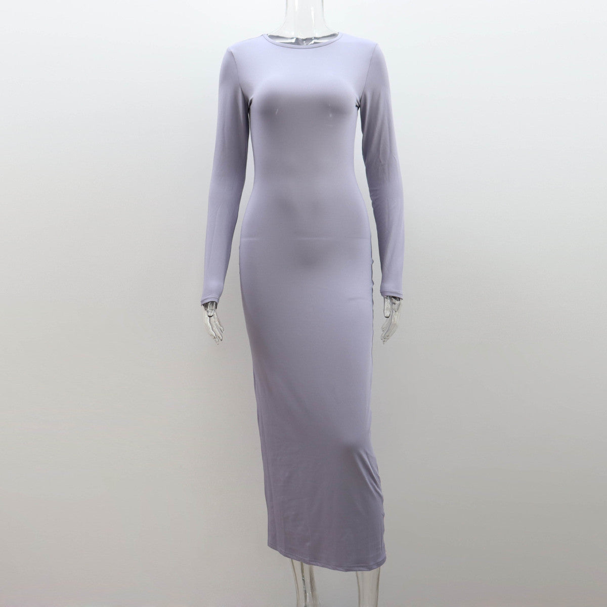 Women Solid Color Milk Fiber Long Sleeve Dress