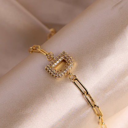 Fashion 26 Zircon Alphabet Clip Chain Bracelet