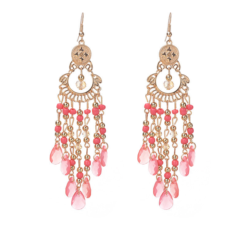 Boucles d'oreilles à pampilles creuses en perles de Bohème pour femmes