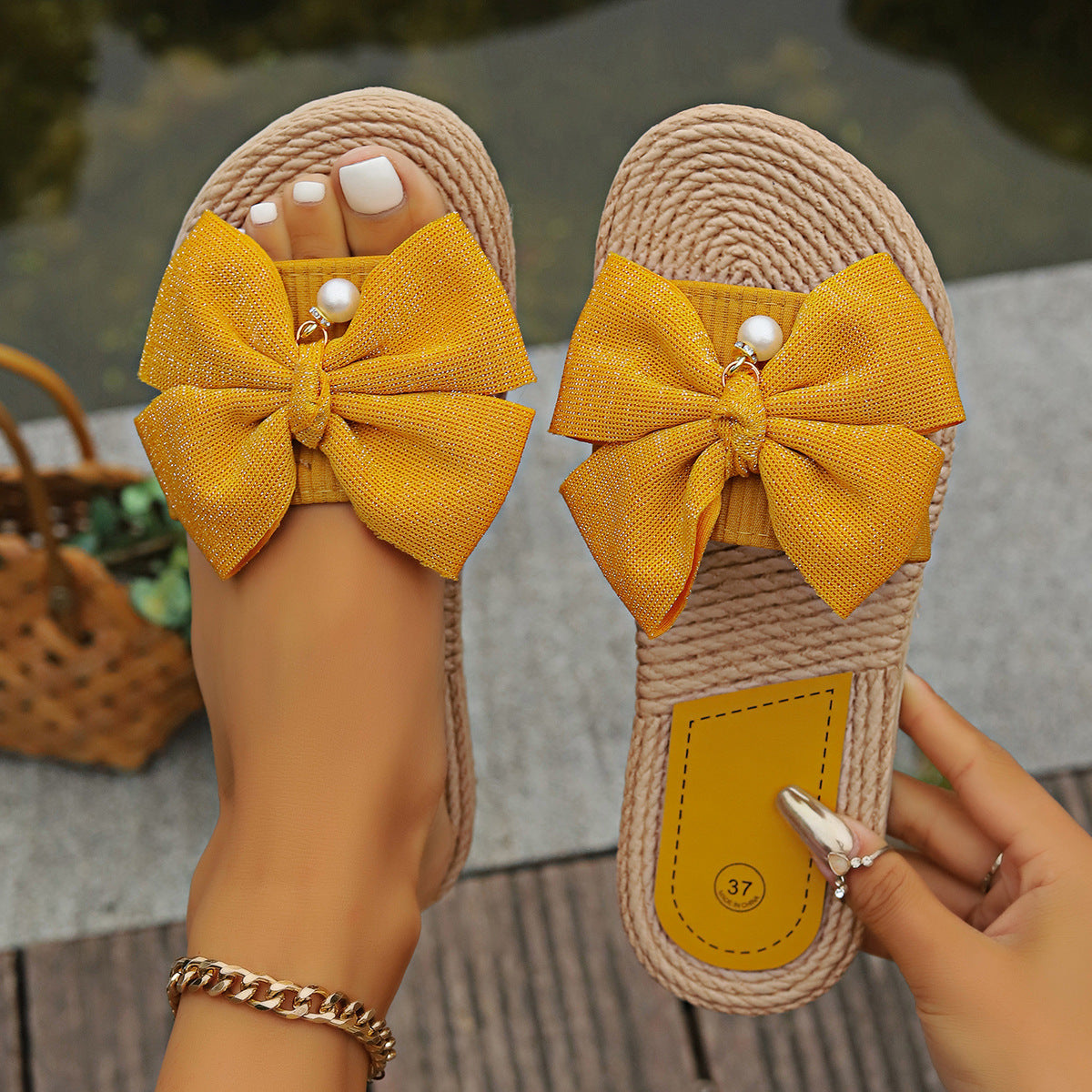 Pantuflas de verano informales, cómodas y ligeras con lazo