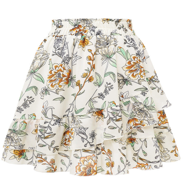 Falda elegante con volantes y estampado floral irregular a la moda para mujer