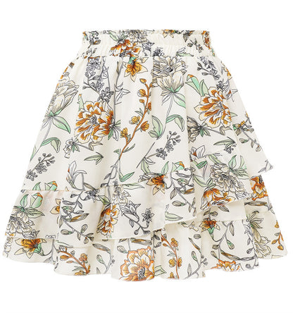 Falda elegante con volantes y estampado floral irregular a la moda para mujer