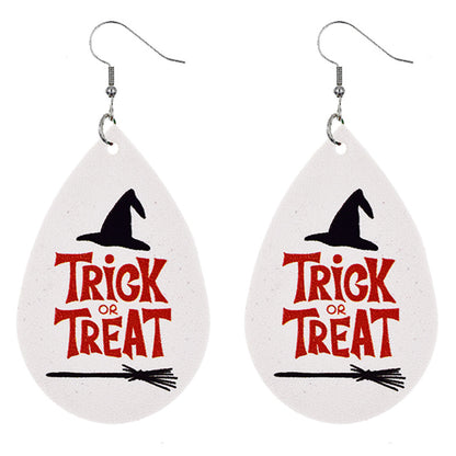 Halloween Women Funny Pumpkin Ghost Leather Earrings
