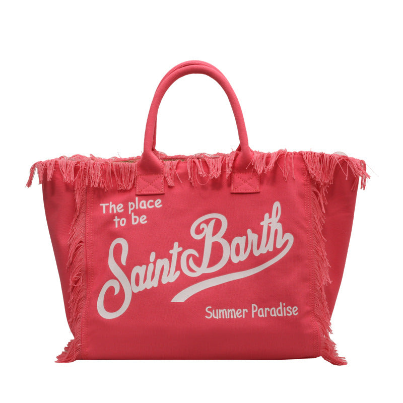 Fashion Tassel Large Capacity Canvas Beach Bag
