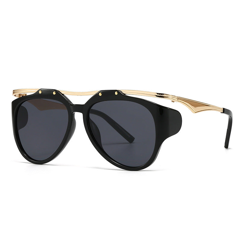 Gafas de sol cuadradas con montura grande de metal geométrico para mujer