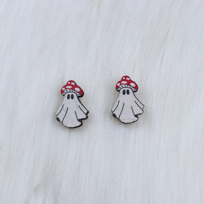 Halloween Women Fashion Wood Print Skull Earrings