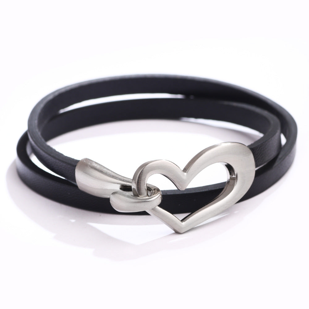 Women Fashion Solid Color Love Buckle Double Layer Alloy Bracelet