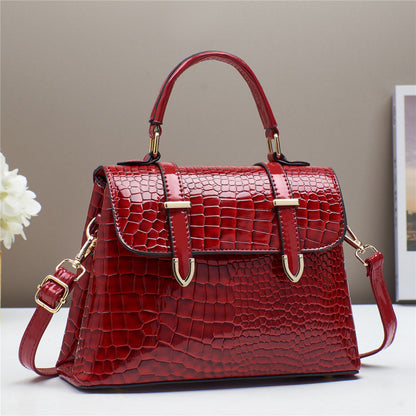 Sac à main en cuir brillant à motif crocodile pour femme