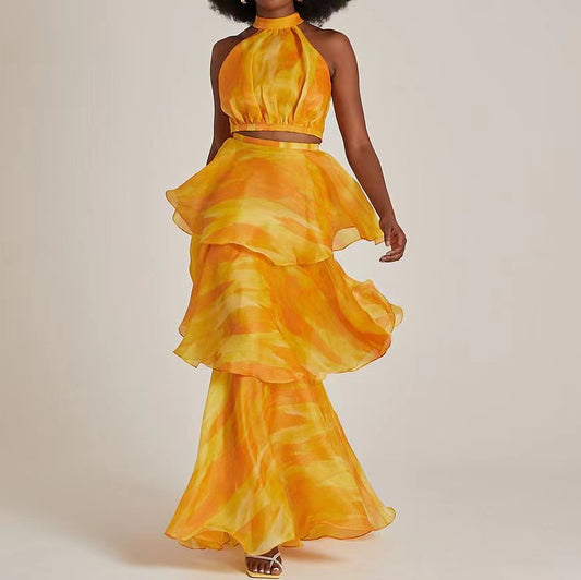 Robe élégante à col rond et sans manches pour femme