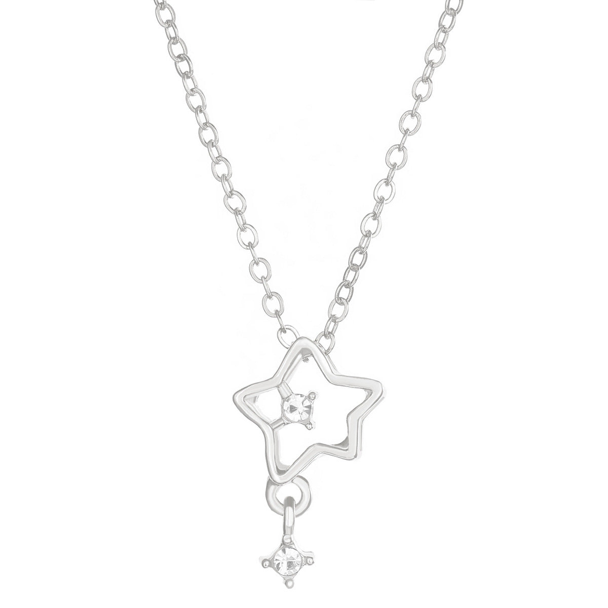 Collar con colgante de estrella y luna para mujer, cadena geométrica de aleación