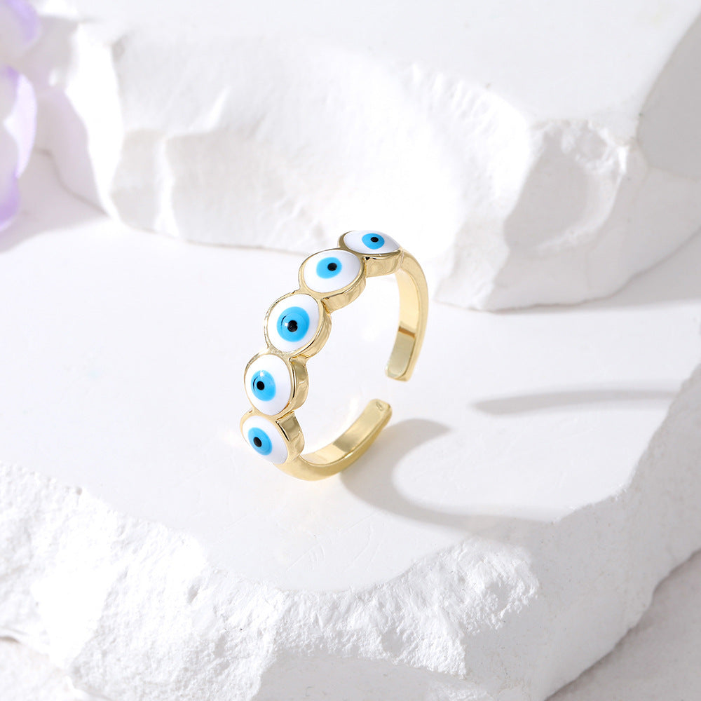 Conjunto de anillos de aleación con diseño geométrico de ojo de diablo para mujer