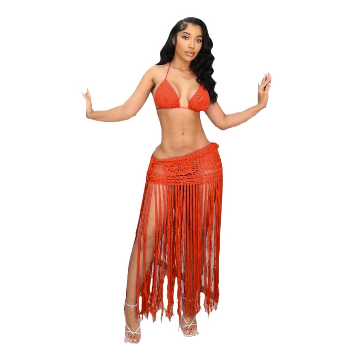 Bikini sexy de cuello halter de color sólido a la moda para mujer