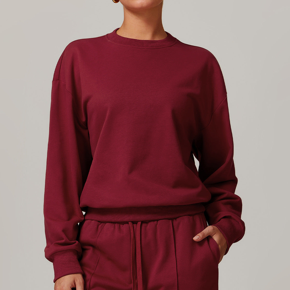 Women Fashion Casual Solid Color Long-Sleeve Sweatshirt