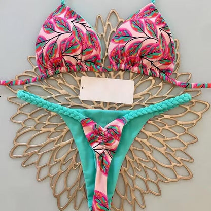 Traje de baño bikini con cordones y estampado multicolor sexy a la moda para mujer