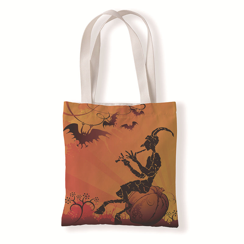 Bolsa de lona con diseño de calabaza y murciélago de Halloween